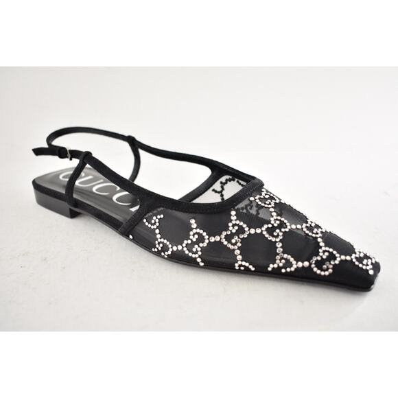 Gucci Demi GG Crystal Mesh Black Silver Slingback Ballerina Ballet Flat 38.5 - Picture 4 of 16
